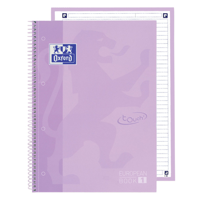 Notitieboek Oxford Touch Europeanbook A4+ 4-gaats lijn 80vel pastel paars