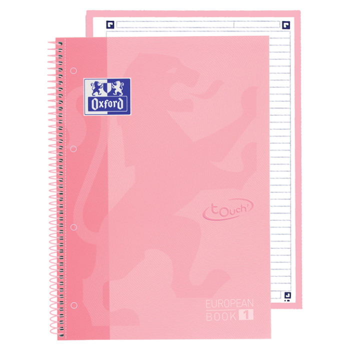 Notitieboek Oxford Touch Europeanbook A4+ 4-gaats lijn 80vel pastel roze