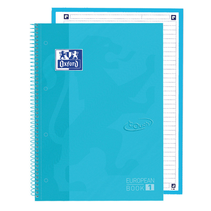 Notitieboek Oxford Touch Europeanbook A4+ 4-gaats lijn 80vel pastel blauw