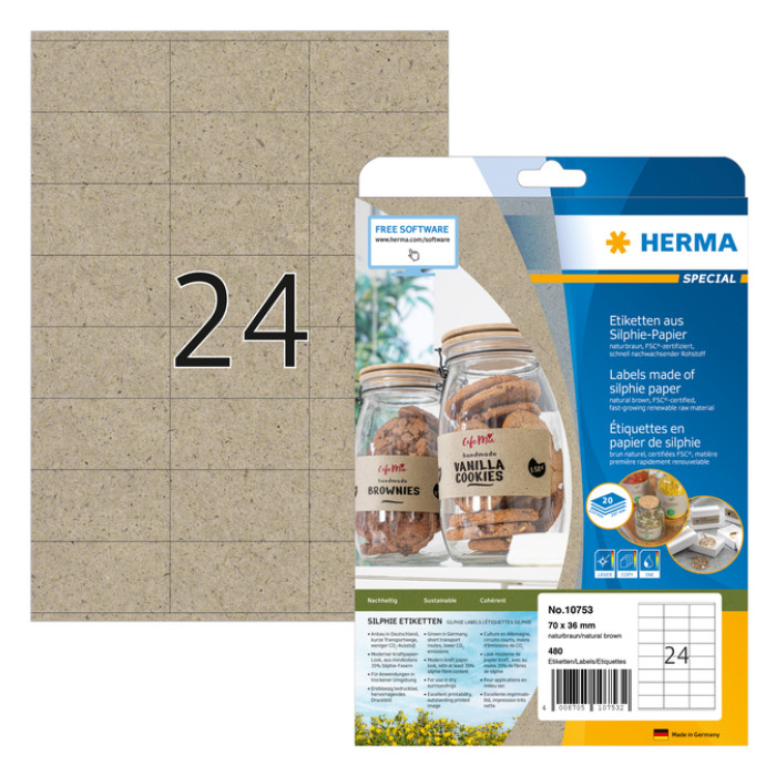 Etiket HERMA 10753 70x36mm silphie bruin 480 stuks