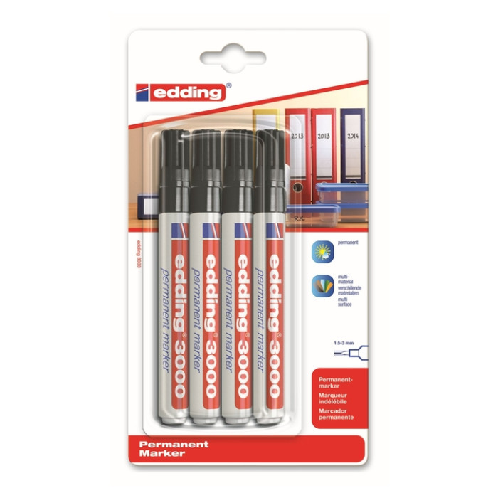Viltstift edding 3000 rond 1.5-3mm zwart blister à 4 stuks