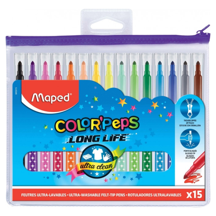 Viltstift Maped Color'Peps Long Life set á 15 kleuren