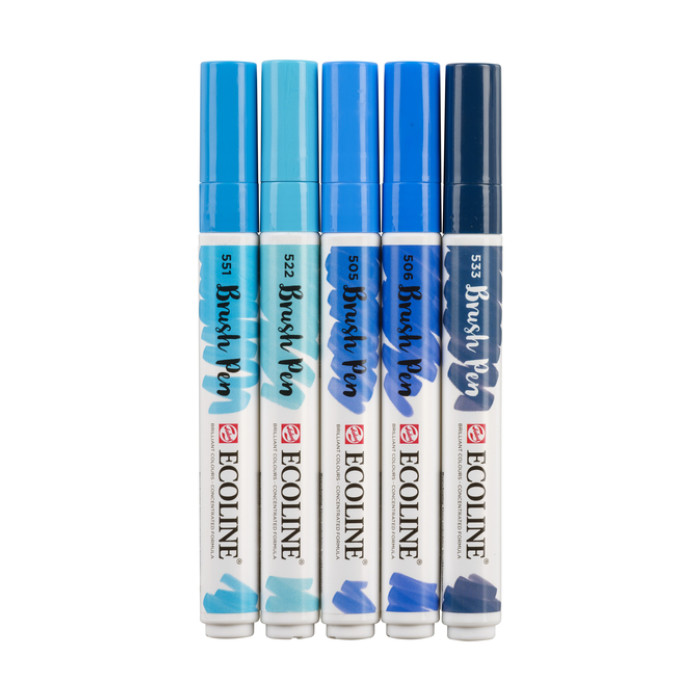 Brushpen Talens Ecoline set á 5 stuks blauw