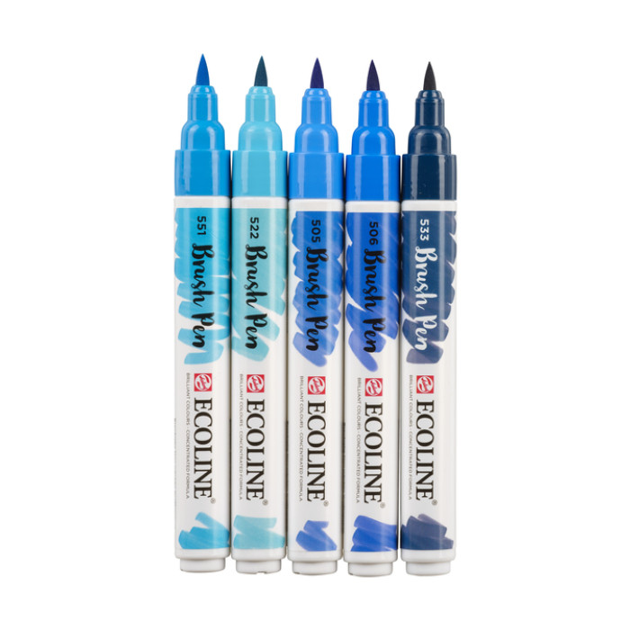 Brushpen Talens Ecoline set á 5 stuks blauw