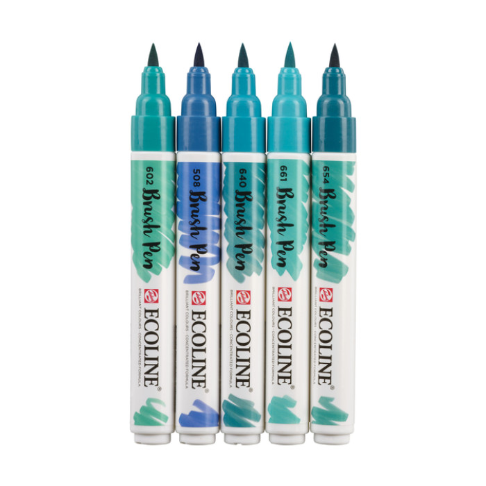 Brushpen Talens Ecoline set á 5 stuks groenblauw