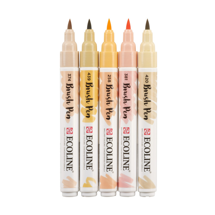 Brushpen Talens Ecoline set á 5 stuks beige roze