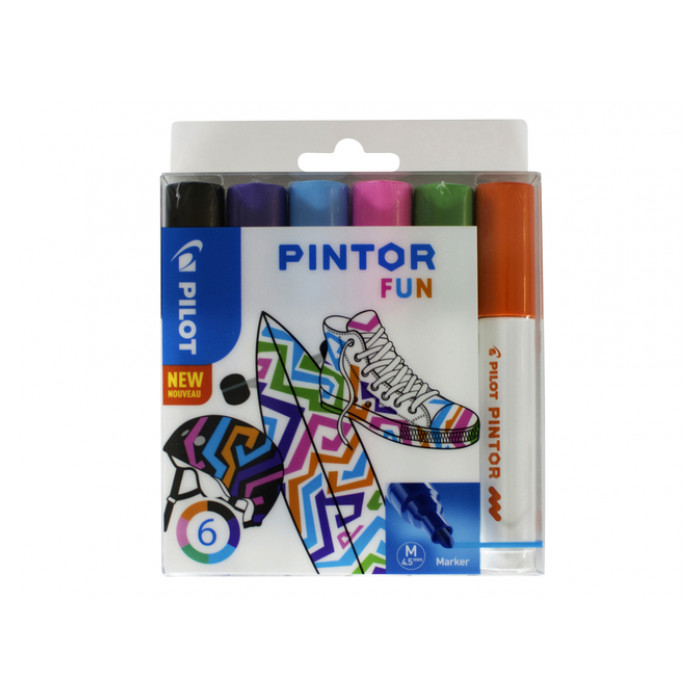 Verfstift Pilot Pintor fun medium assorti etui à 6 stuks