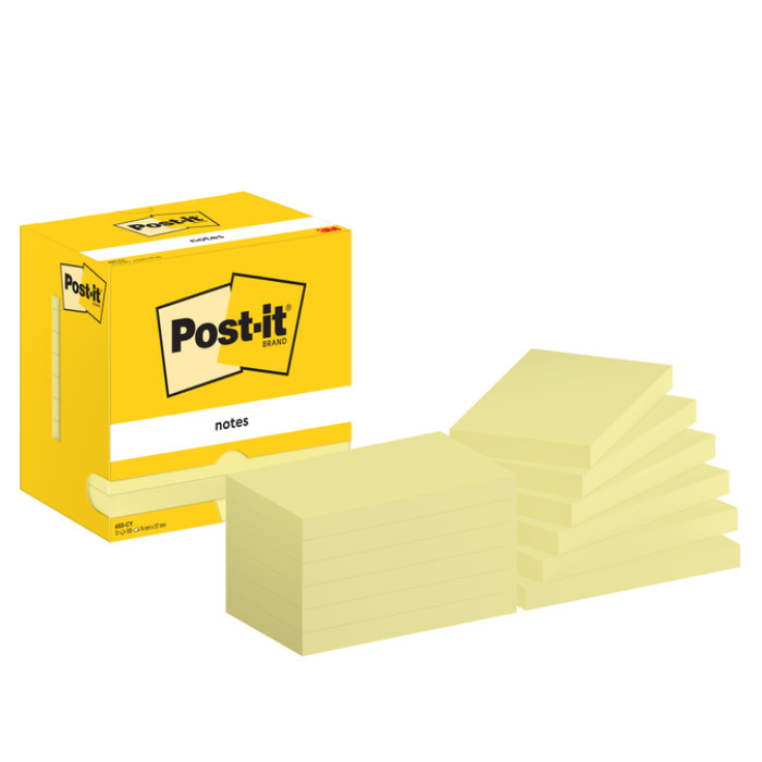 Memoblok Post-it 655 76x127mm geel 12 stuks