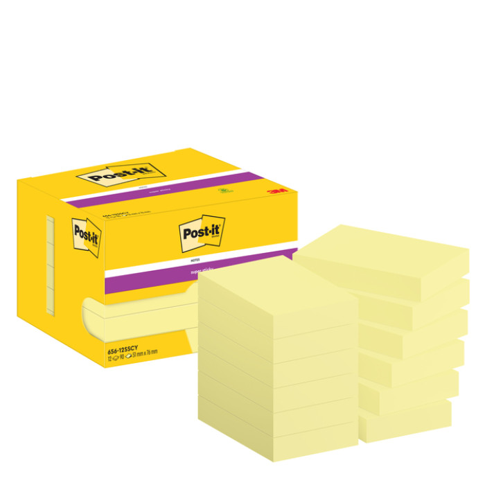 Memoblok Post-it 656 Super Sticky 51x76mm geel 12 stuks