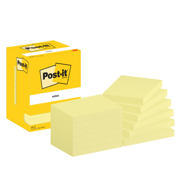 Memoblok Post-it 657 76x102mm geel 12 stuks