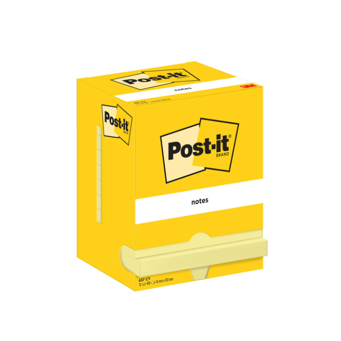 Memoblok Post-it 657 76x102mm geel 12 stuks