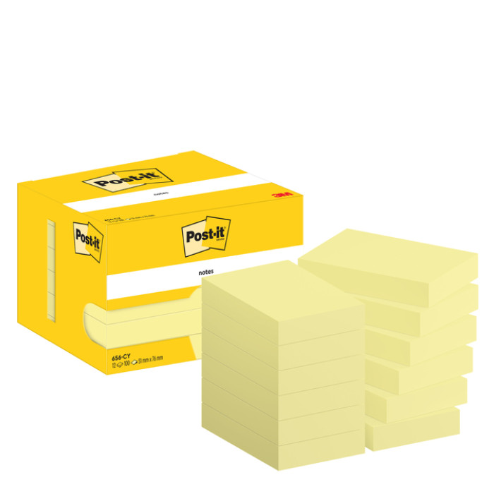 Memoblok Post-it 656 51x76mm canary yellow 12 stuks