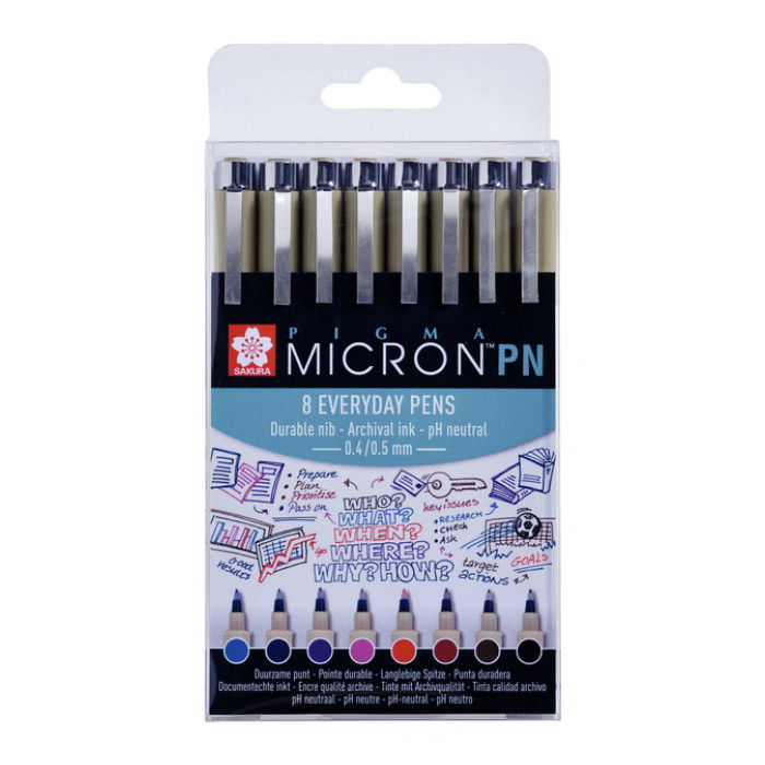 Fineliner Sakura pigma micron 0.4mm blister à 8 stuks assorti