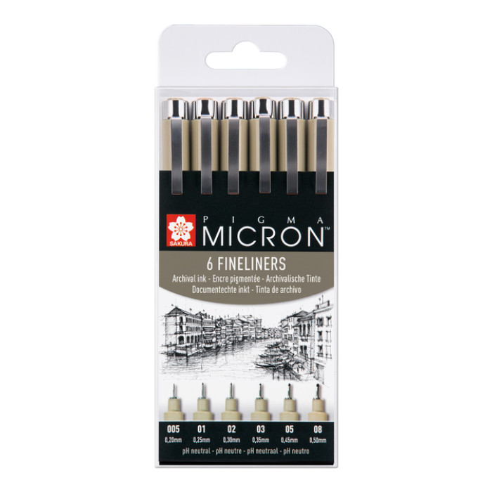 Fineliner Sakura pigma micron set 6stuks zwart