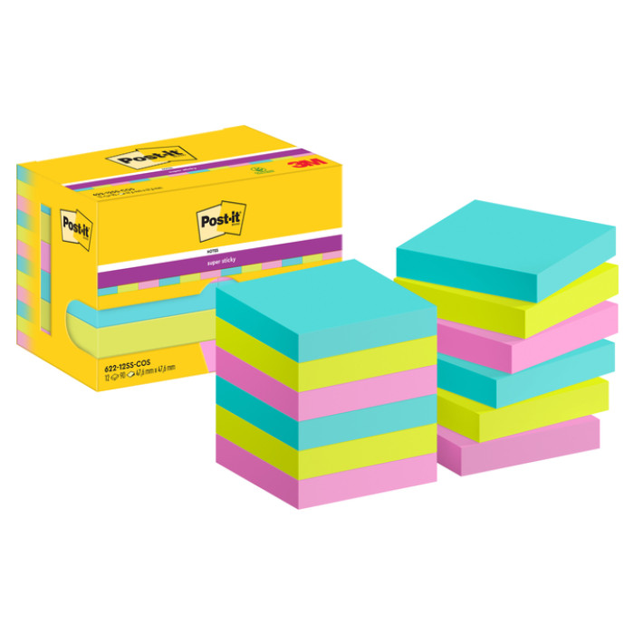 Memoblok Post-it 622 Super Sticky 47,6x47,6mm Cosmic 12 stuks