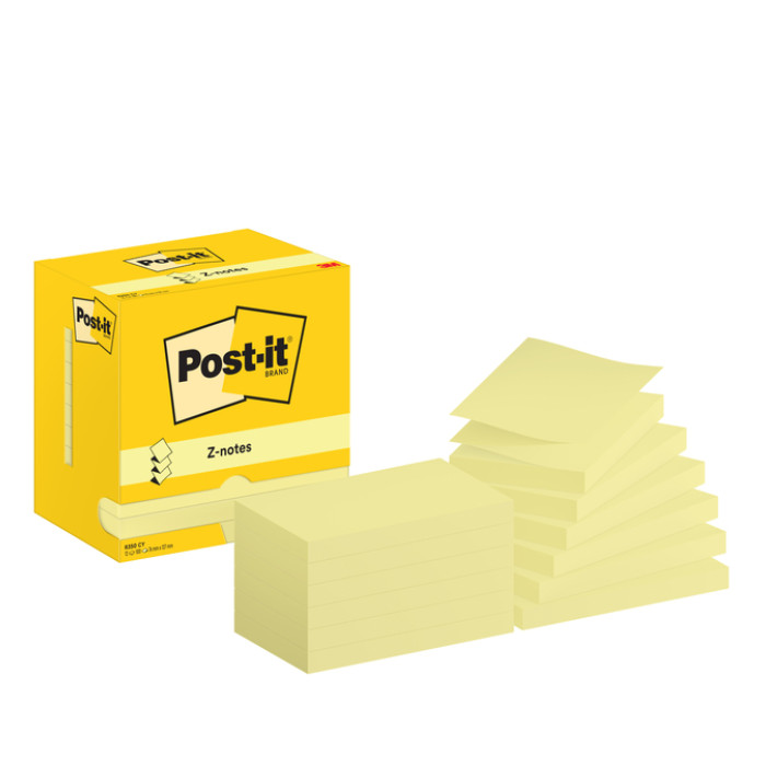 Memoblok Post-it Z-Note R350 76x127mm geel 12 stuks