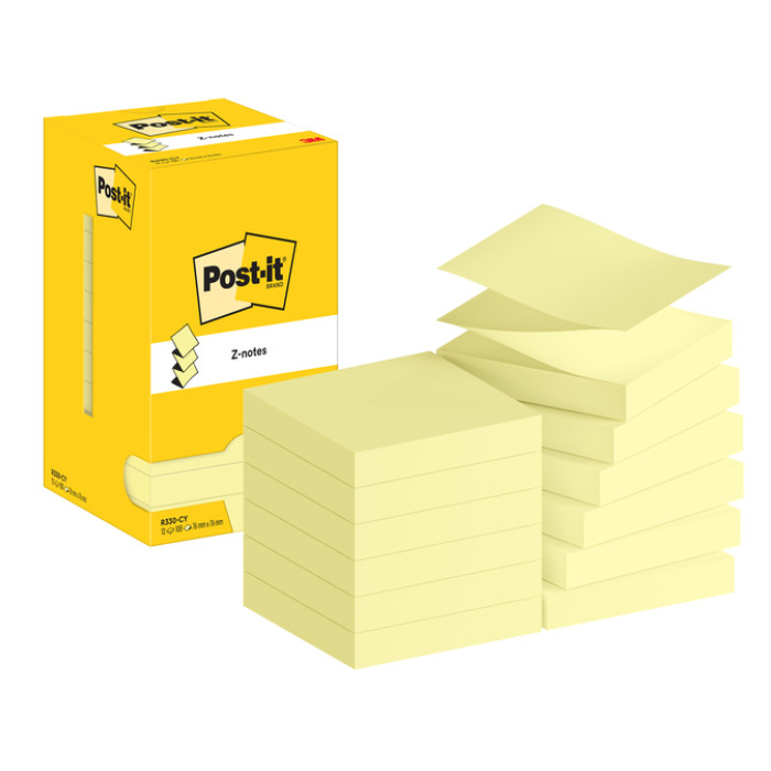 Memoblok Post-it Z-Note R330 76x76mm canary yellow 12 stuks