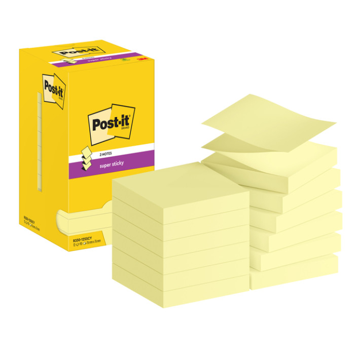 Memoblok Post-it Z-Note S330 Super Sticky 76x76mm geel 12 stuks