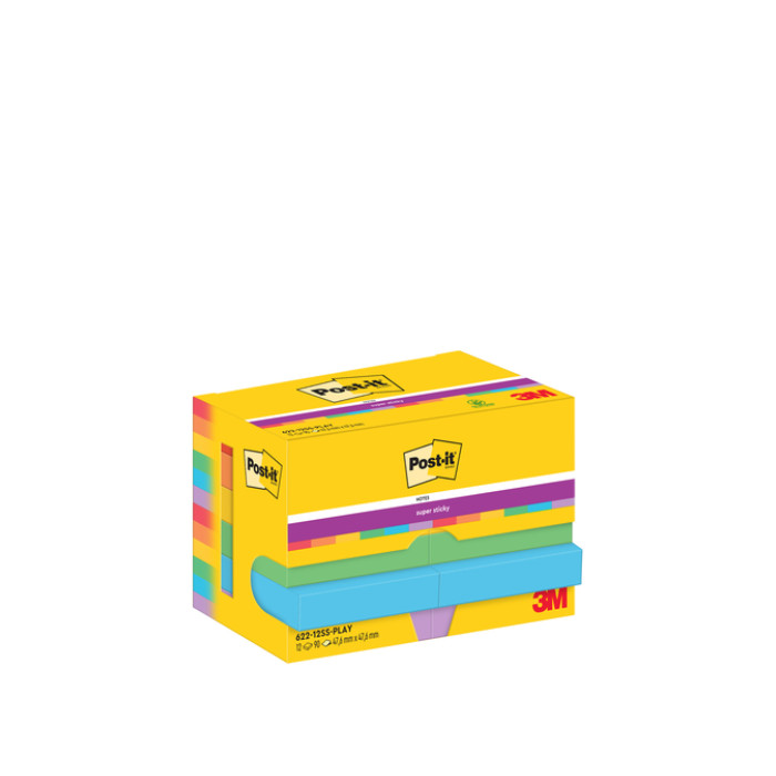 Memoblok Post-it 622 Super Sticky 47,6x47,6mm Playful 12 stuks