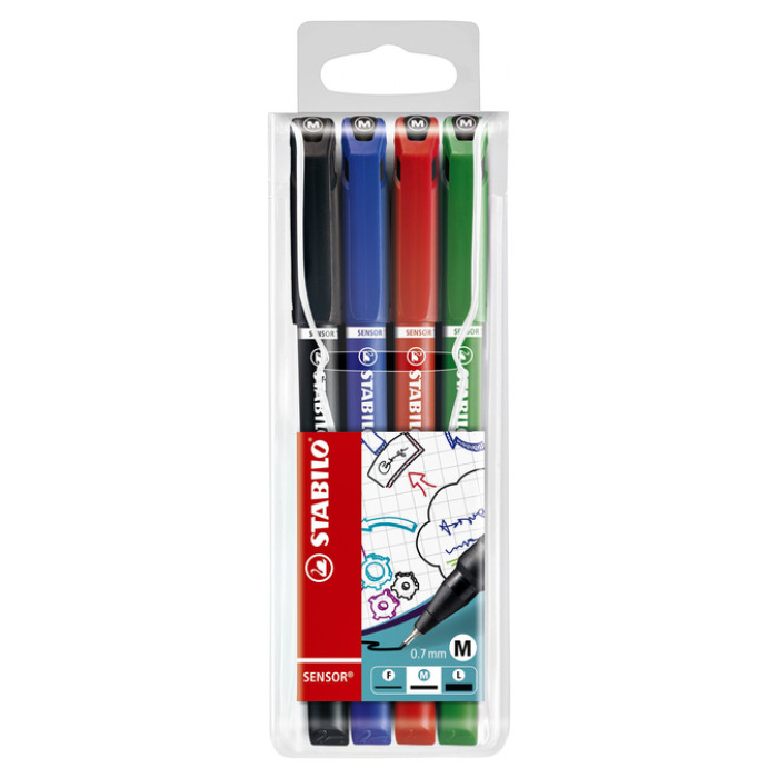 Fineliner STABILO Sensor 187/4 medium assorti blister à 4 stuks