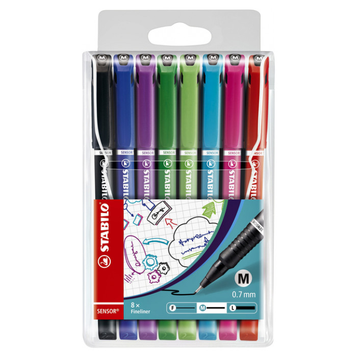 Fineliner STABILO Sensor 187/8 medium assorti etui à 8 stuks