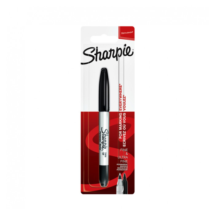 Viltstift Sharpie rond Twin tip ultra fijn & fijn zwart blister à 1 stuk