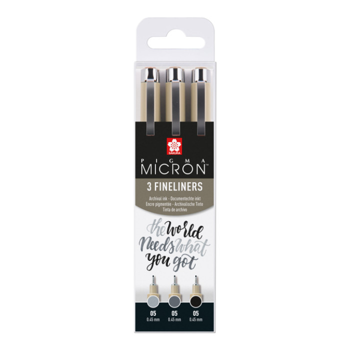 Fineliner Sakura Pigma Micron 05 set zwart & grijs 3 maten