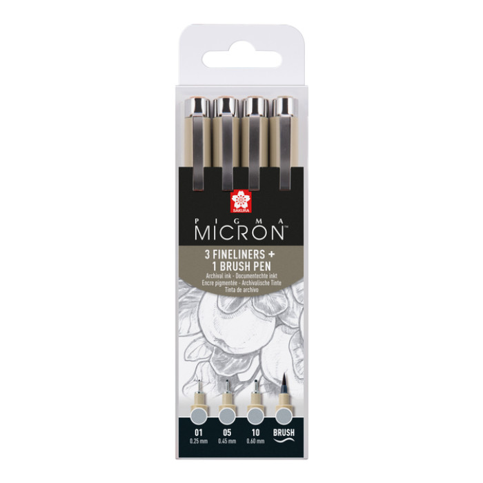 Fineliner Sakura Pigma Micron lichtgrijs set 4 maten