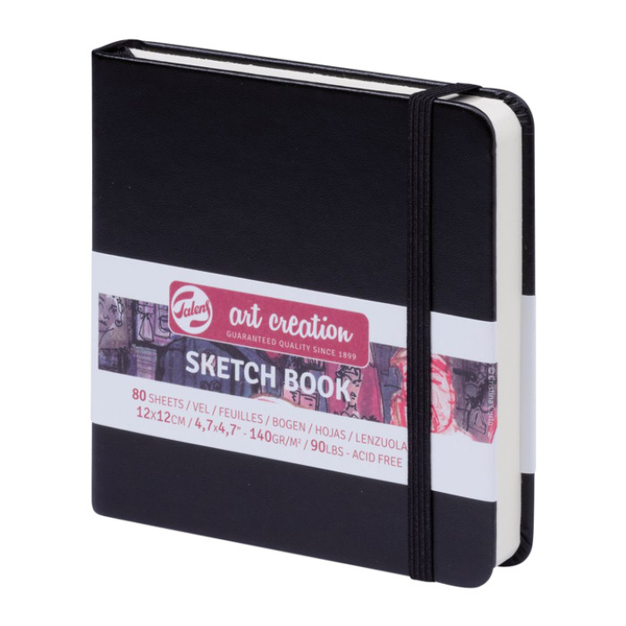 Schetsboek Talens Art Creation 80 witte vellen 140gr 120x120mm zwart