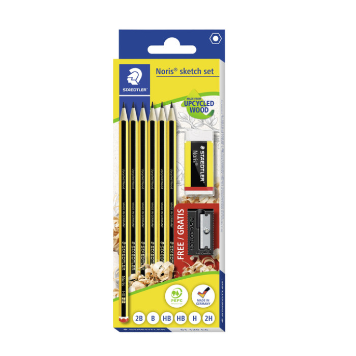 Potlood Staedtler Noris HB blister à 6 stuks met gum en gratis slijper
