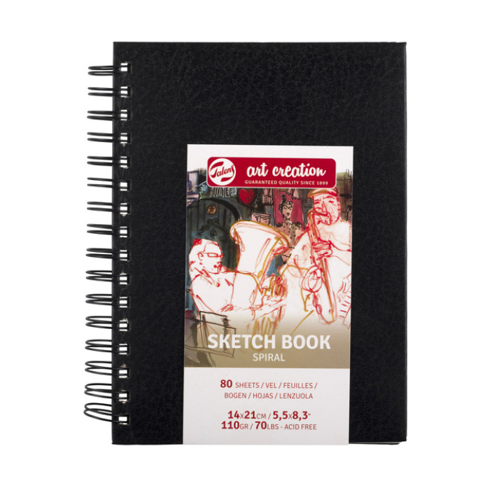 Schetsboek Talens Art Creation 80 witte vellen 110gr 140x210mm spiraal zwart