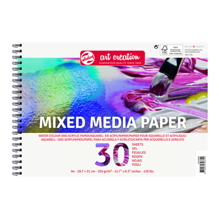 Acryl-aquarelverfpapier Talens Art Creation mixed media A4 wit