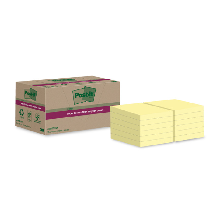 Memoblok Post-it 622 RSS12CY 47,6x47,6mm canary yellow 12 stuks