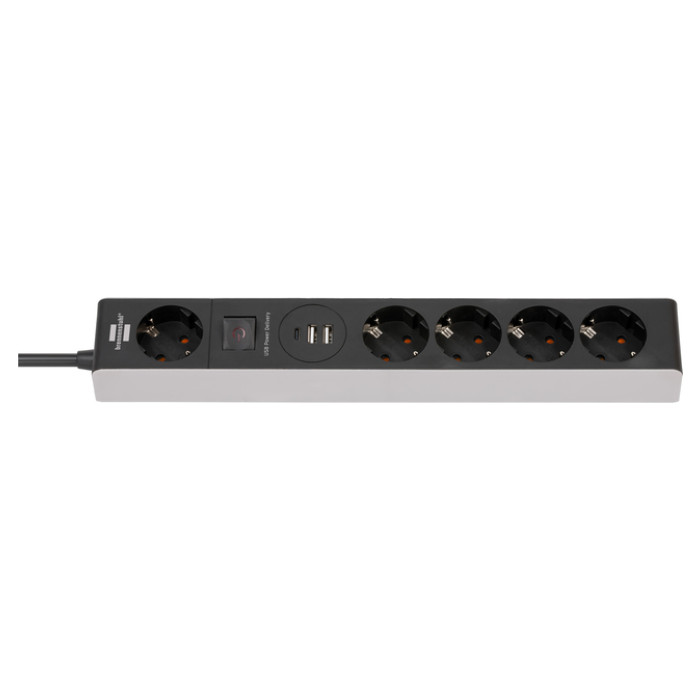Stekkerdoos Brennenstuhl 5 voudig 1+2 USB C Power Delivery 1.5 meter grijs/zwart