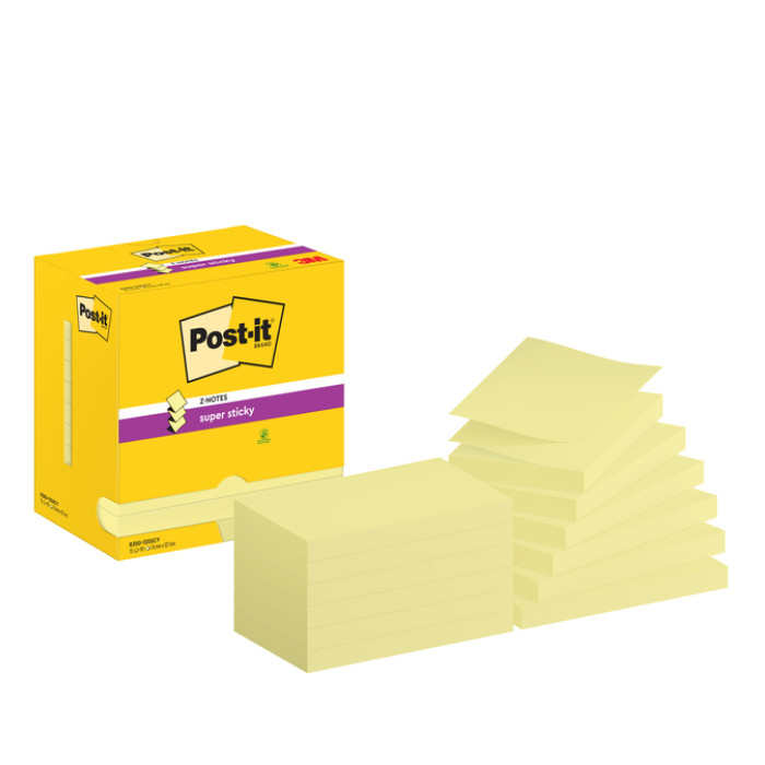Memoblok Post-it Z-Note S350 Super Sticky 76x127mm geel 12 stuks