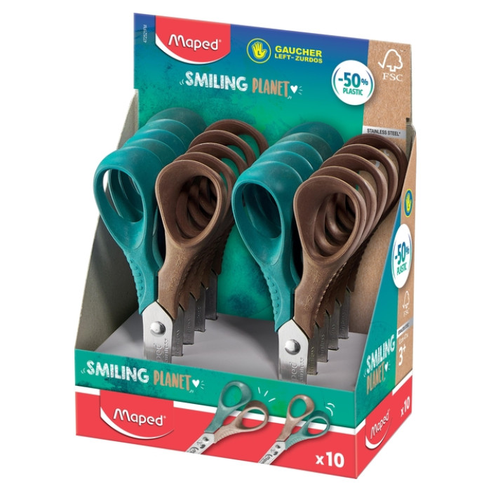 Schaar Maped Smiling Planet 12cm links display à 10 stuks assorti
