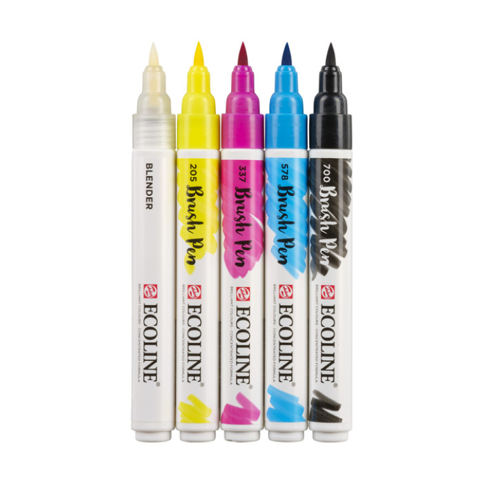 Brushpen Talens Ecoline set à 5 stuks primair