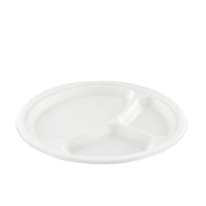 Bord IEZZY 260mm 3 vaks suikerriet PFAS-vrij wit 50 stuks