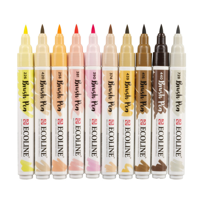 Brushpen Talens Ecoline set à 10 stuks huid