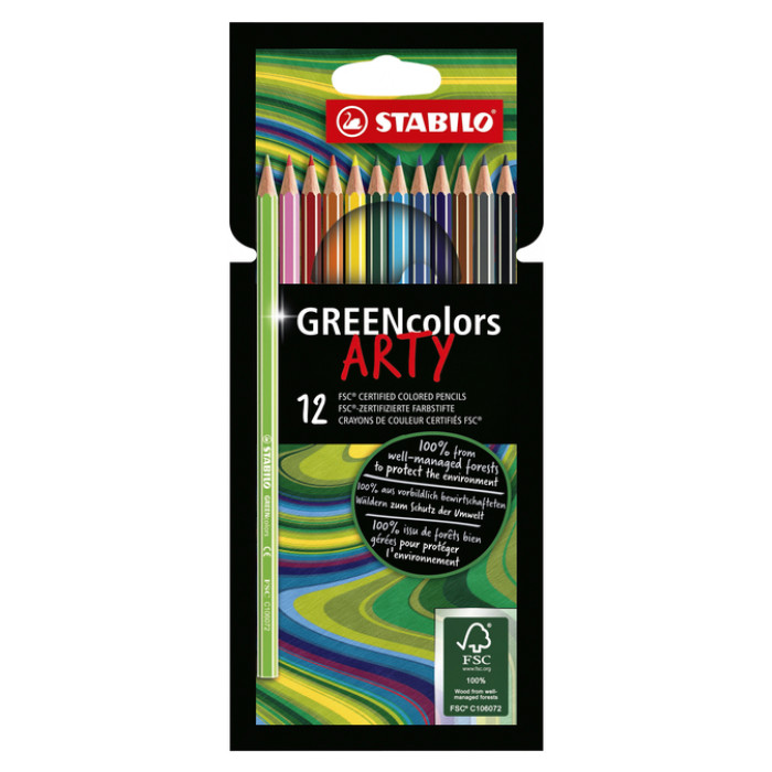 Kleurpotloden STABILO 6019 GREENcolors Arty assorti etui à 12 stuks