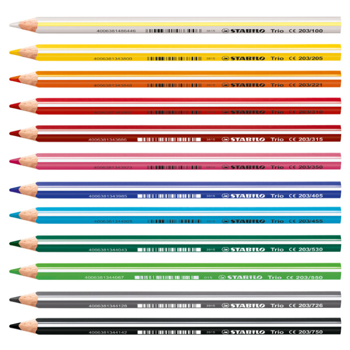 Kleurpotloden STABILO 203 Trio dik assorti kartonnen etui à 12 stuks