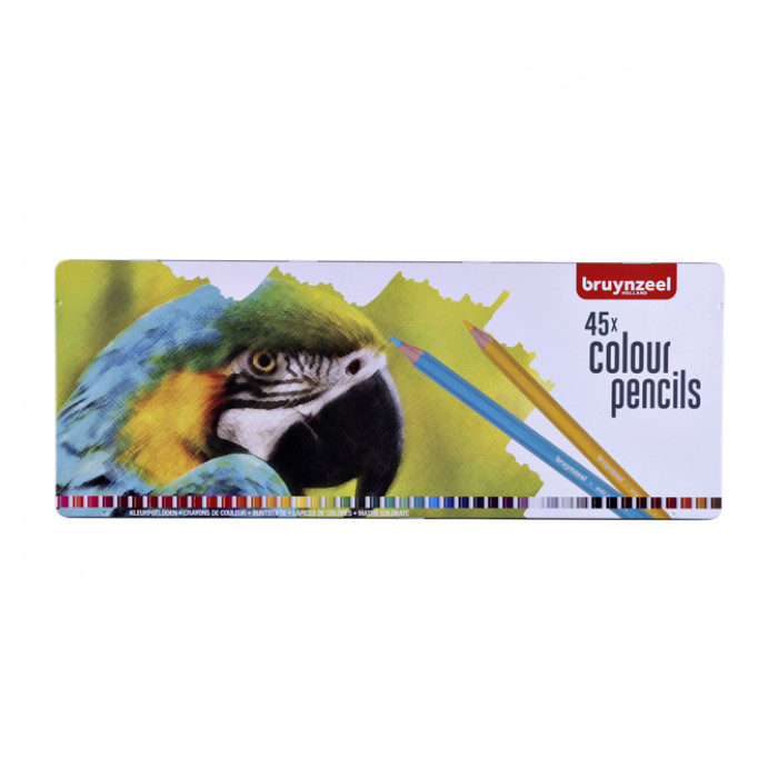 Kleurpotloden Bruynzeel papegaai blik à 45 stuks assorti