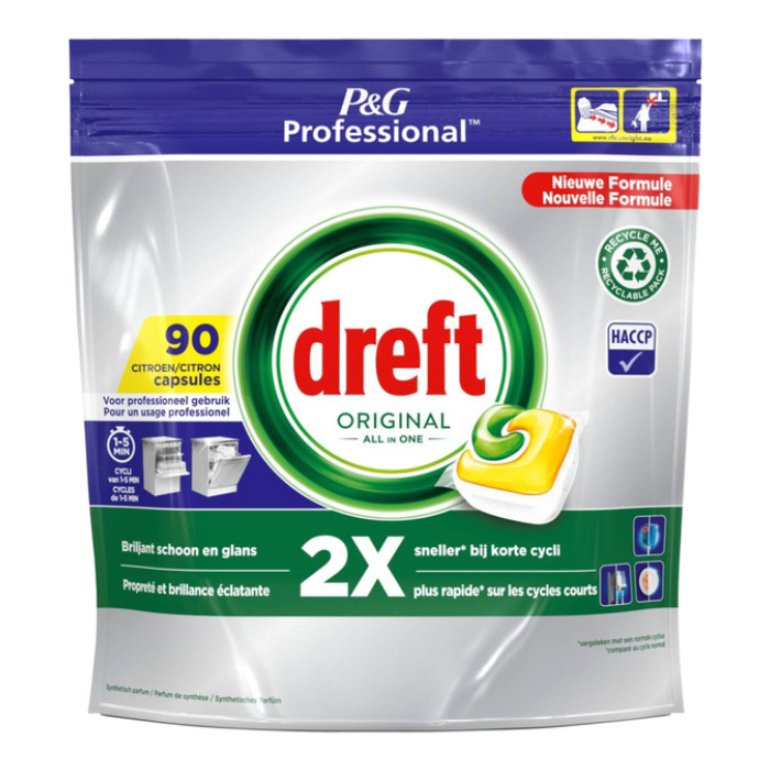 Vaatwastabletten Dreft All-in-1 professional lemon 90 stuks