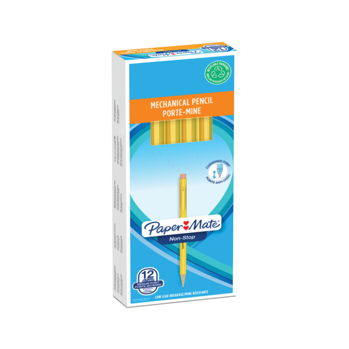 Vulpotlood Paper Mate non stop 0.7mm HB met clip en gum geel