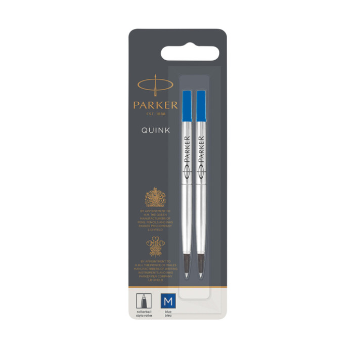 Rollerpenvulling Parker Quink medium blauw blister à 2 stuks