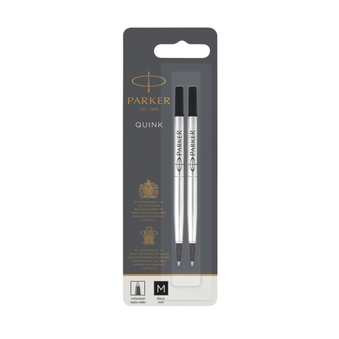 Rollerpenvulling Parker Quink medium zwart blister à 2 stuks