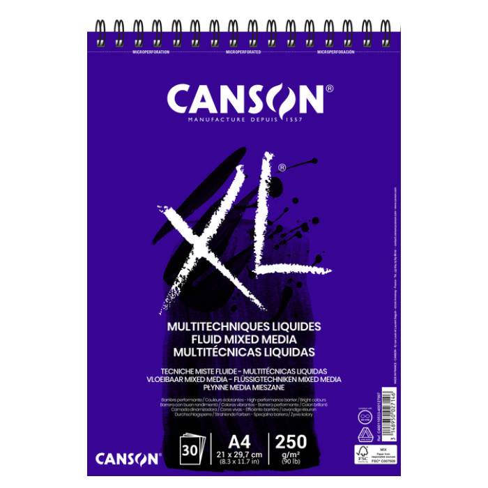 Mixed mediapapier Canson XL Fluid Mixed Media 30vel 250gr A4 extra wit