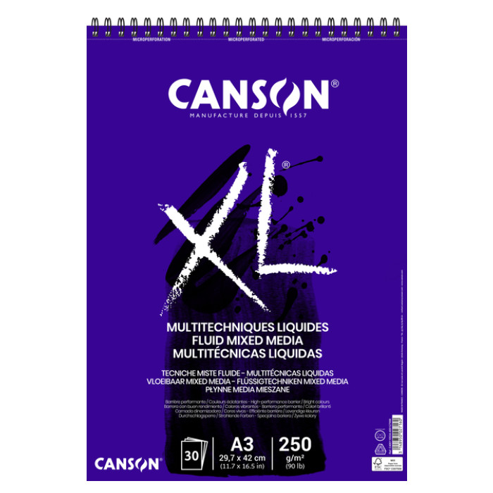 Mixed mediapapier Canson XL Fluid Mixed Media 30vel 250gr A3 extra wit