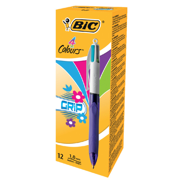 Balpen Bic 4kleuren grip fashion medium paars