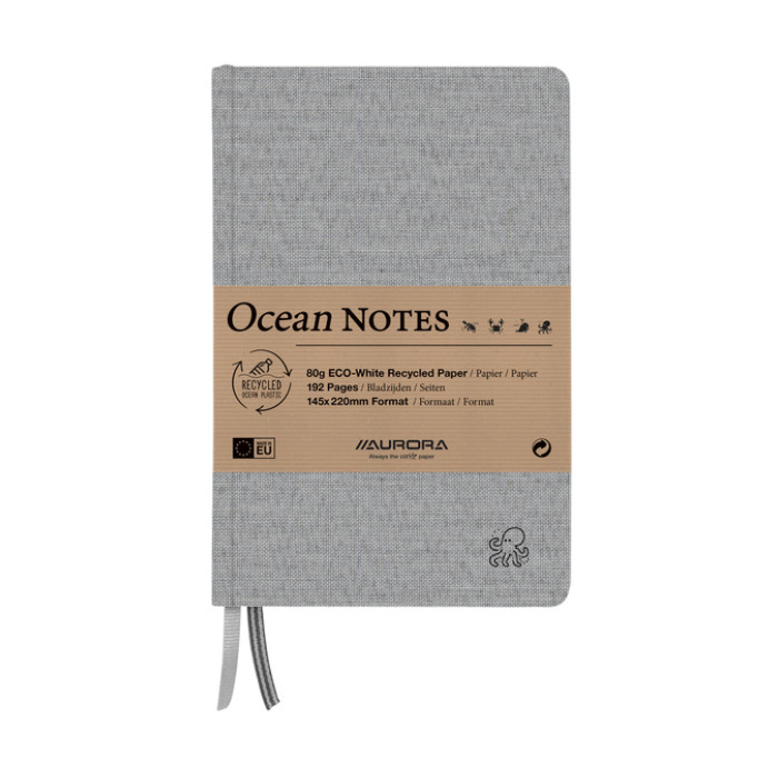 Notitieboek Aurora Ocean A5 192blz lijn 80gr linnenstructuur kaft grijs